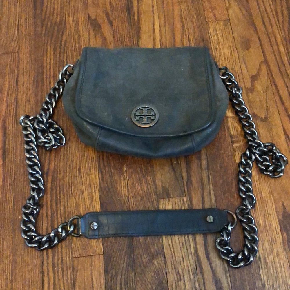Tory Burch purse gray faux alligator chain strap
